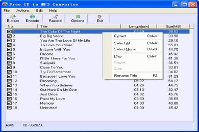 Screenshot Free CD to MP3 Converter