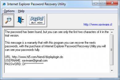 Screenshot Internet Explorer Password Recovery Utility