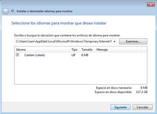 Capture Un pack de langue catalane pour Windows 7
