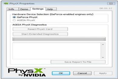 Screenshot NVIDIA PhysX System Software