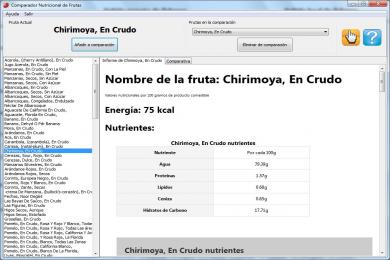Screenshot Nährwertrechner für Obst