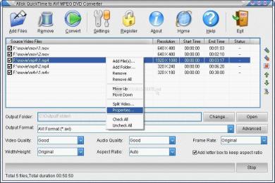 Captura Allok QuickTime to AVI Converter