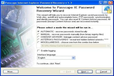 Captura Passcape IE Password Recovery
