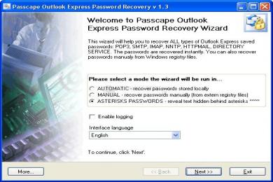 Captura Passcape Outlook Express Password Recovery