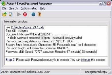 Captura Accent Excel Password Recovery