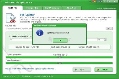 Captura WinMend File Splitter