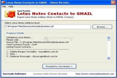 Captura Lotus Notes Contacts to Gmail
