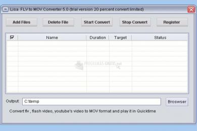 Captura Lisasoft FLV to MOV Converter
