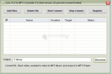 Captura Lisasoft FLV to MP3 Converter