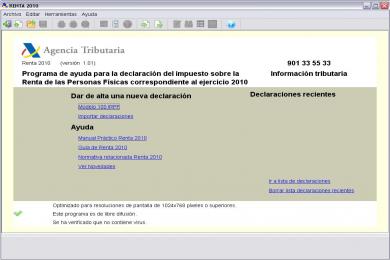 Screenshot Renta 2010 (Programa PADRE)