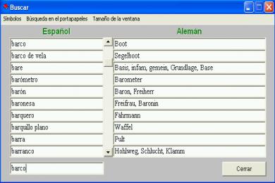 Screenshot Wörterbuch Freelang Deutsch-Spanisch