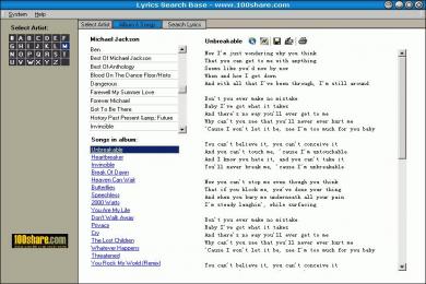 Screenshot Lyrics Search Base