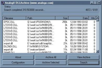 Screenshot AnalogX DLL Archive