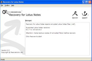 Screenshot Lotus Notes Recovery